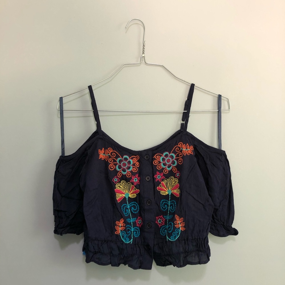 Embroidered Cold Shoulder Crop Top